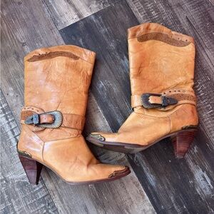 Rush Hour Vtg Tan Leather Heeled Boots Sz 6